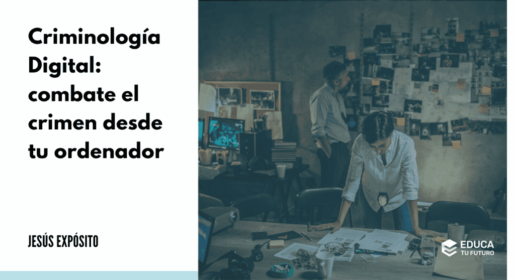 Criminólogos investigando un caso de homicidio con un tablón con fotografías y pruebas y evidencias en un ordenador y sobre la mesa.