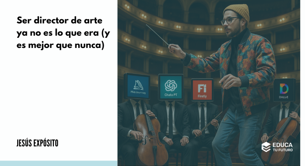 Director de arte dirigiendo una orquesta de portátiles con inteligencia artificial generativa.